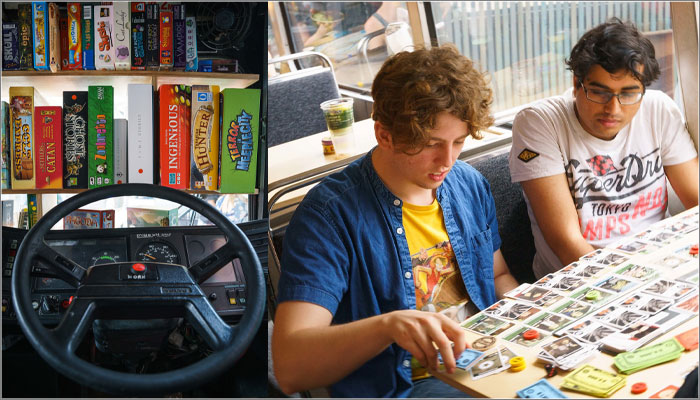 Cakes and Ladders, double-decker bus board game café